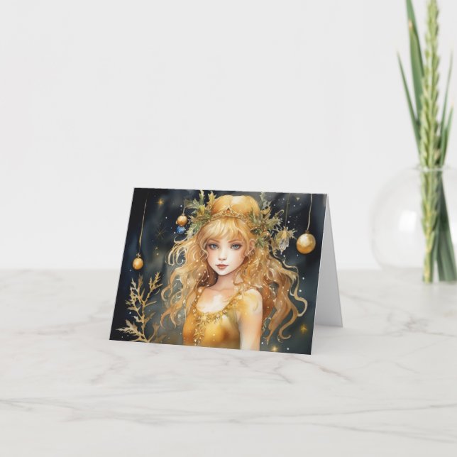Cute Gold Fairy Christmas Card (Front)