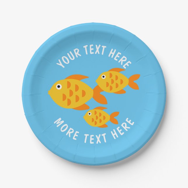 Cute gold fish aquarium bowl kid's Birthday party Paper Plates (Front)