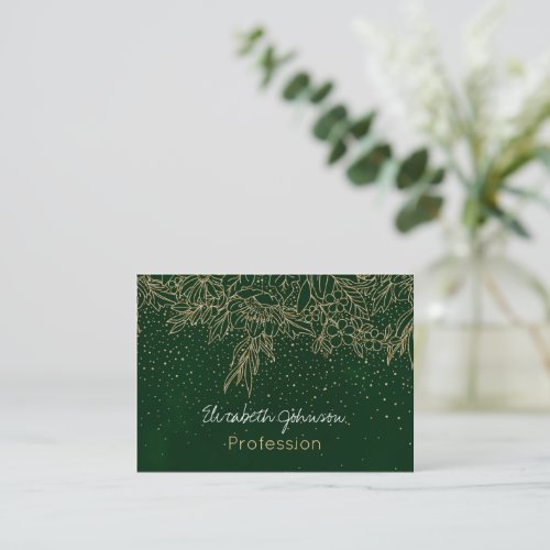 Cute Gold Floral Doodles  confetti Green Design Business Card
