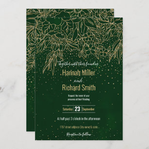 Cute Gold Floral Doodles & confetti Green Design Invitation