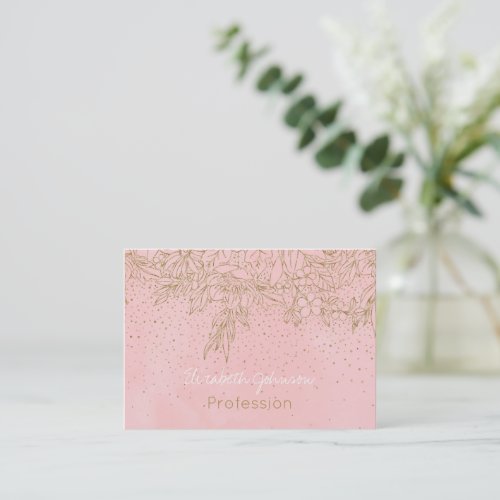 Cute Gold Floral Doodles  confetti Pink Design  Business Card