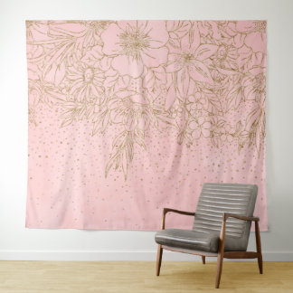 Cute Gold Floral Doodles & confetti Pink Design Ca Tapestry