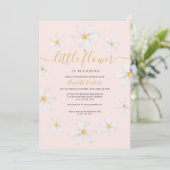 Cute gold flower daisy watercolor baby shower invitation (Standing Front)