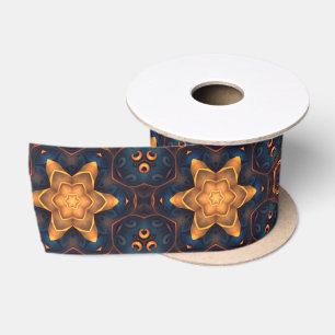 Cute Gold Flower Stars Blue black Satin Ribbon
