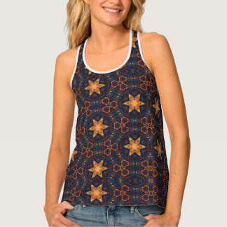 Cute Gold Flower Stars Blue black  Tank Top