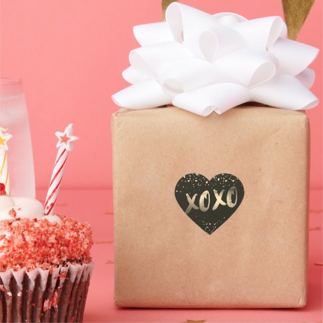 Cute Gold Foil Love XOXO Heart Confetti Modern Sticker (Party)