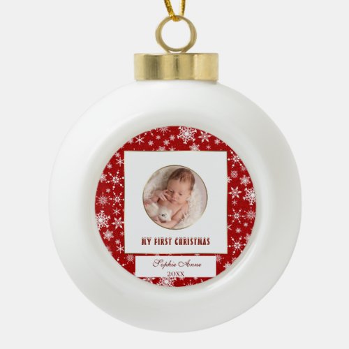 Cute Gold Frame My First Christmas Baby Photo Cera Ceramic Ball Christmas Ornament