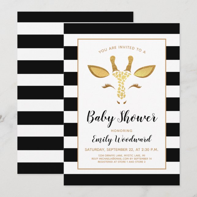 Cute Gold Giraffe Face Baby Shower Invitation (Front/Back)