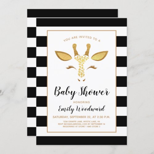 Cute Gold Giraffe Face Baby Shower Invitation