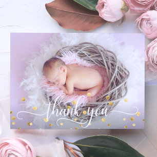 Cute Gold GIRL Baby Shower THANK YOU PHOTO Card