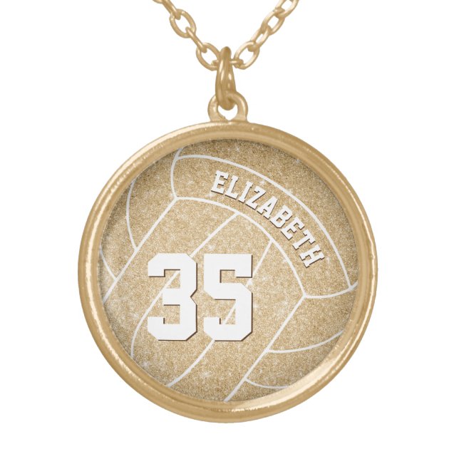 cute gold girly personalized volleyball player's gold plated necklace (Front)