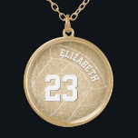 cute gold girly personalized volleyball player's gold plated necklace<br><div class="desc">This pretty,  girly volleyball necklace features a gold,  digitally textured volleyball graphic with customizable player's name and jersey number in a sporty font - by katz_d_zynes</div>