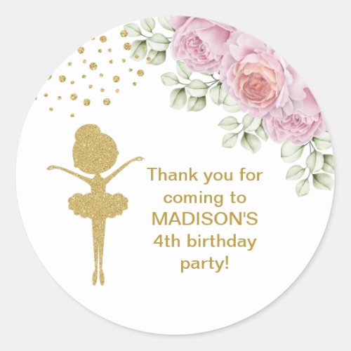 Cute Gold Glitter Ballerina Birthday Stickers