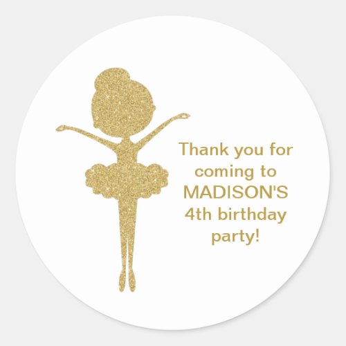 Cute Gold Glitter Ballerina Birthday Stickers