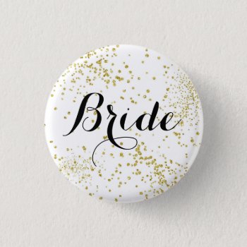 Cute Gold Glitter Bride Button by BrideStyle at Zazzle