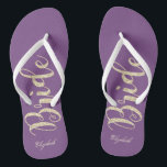 Cute Gold Glitter Bride,Purple  -Personalized Flip Flops<br><div class="desc">Cute gold glittery bride on purple background  with your name. Select the costume button to change the fonts style, colour and size.Any girl would love to have this elegant and stylish design .</div>