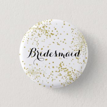Cute Gold Glitter Bridesmaid Button by BrideStyle at Zazzle