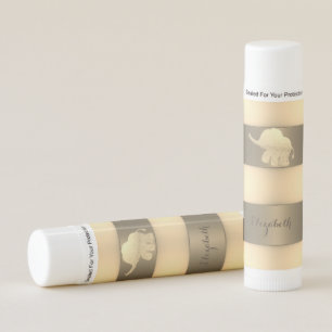 Cute Gold Glitter Elephant, Stripes- Personalized Lip Balm