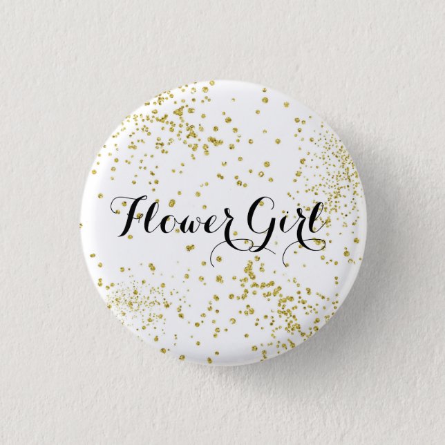 Cute Gold Glitter Flower Girl Button (Front)