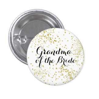 Cute Gold Glitter Grandma of the Bride Button