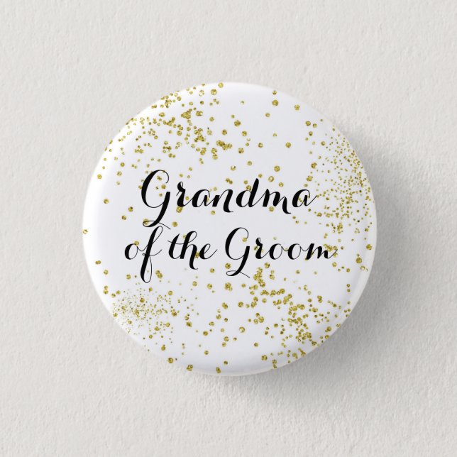 Cute Gold Glitter Grandma of the Groom Button (Front)