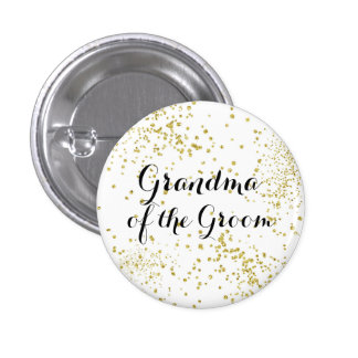 Cute Gold Glitter Grandma of the Groom Button