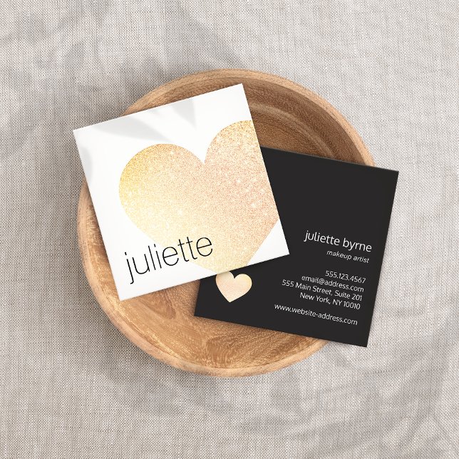 Cute Gold  Glitter Heart Beauty Salon Square  Square Business Card (Creator Uploaded)