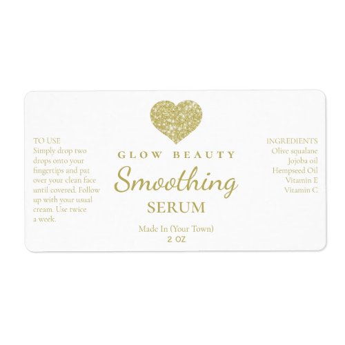 Cute Gold Glitter Heart Logo Serum Labels