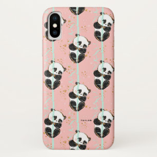 Cute Gold Glitter Kawaii Panda Pattern iPhone X Case