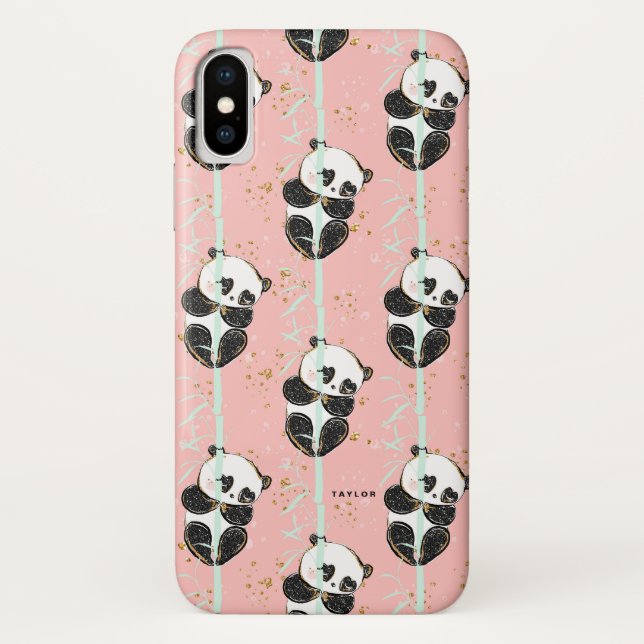 Cute Gold Glitter Kawaii Panda Pattern Case-Mate iPhone Case (Back)