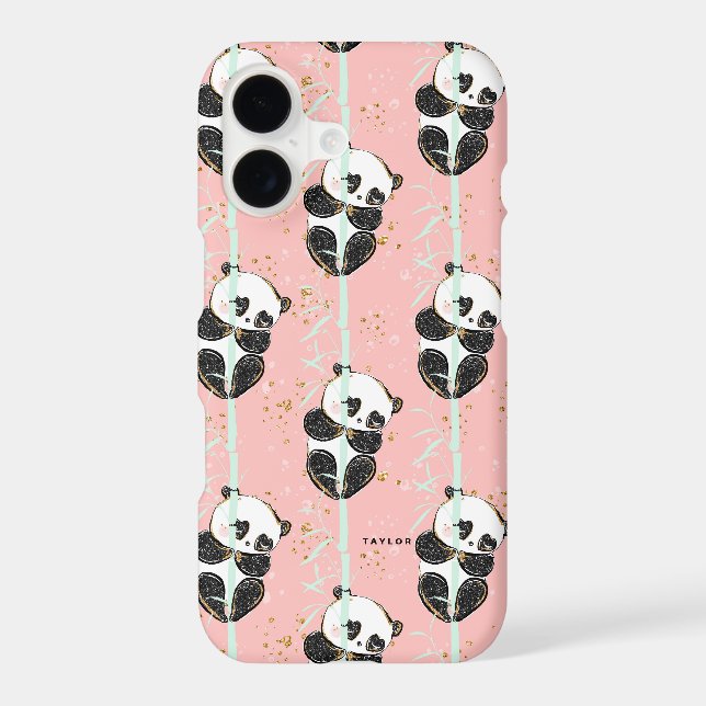 Cute Gold Glitter Kawaii Panda Pattern Iphone Case (Back)