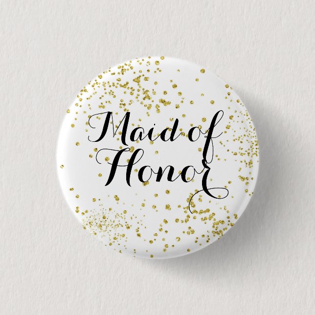 Cute Gold Glitter Maid of Honor Button (Front)