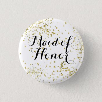 Cute Gold Glitter Maid Of Honor Button by BrideStyle at Zazzle