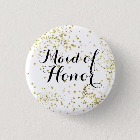 Cute Gold Glitter Maid Of Honor Button