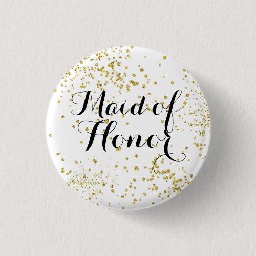 Cute Gold Glitter Maid of Honor Button