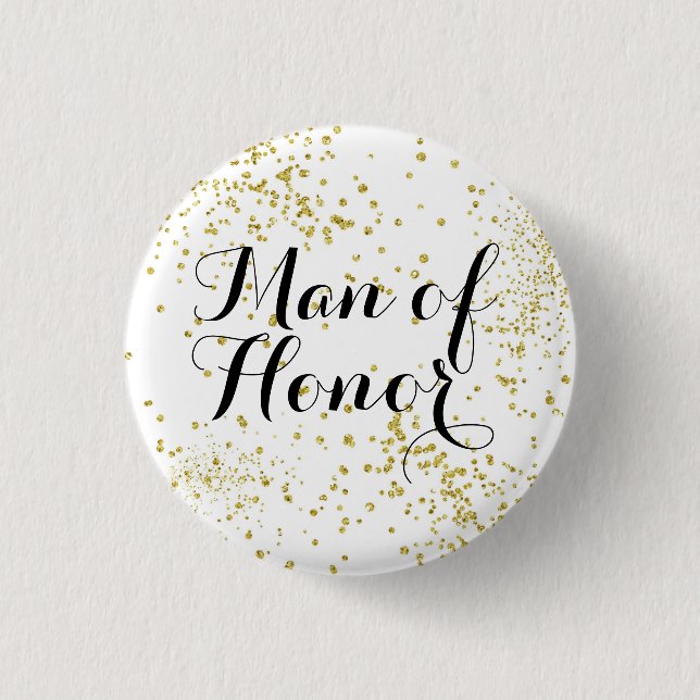 Cute Gold Glitter Man of Honor Button (Front)