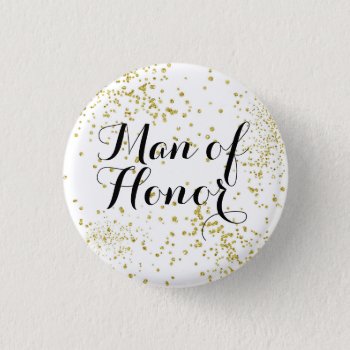 Cute Gold Glitter Man Of Honor Button by BrideStyle at Zazzle