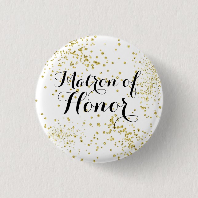 Cute Gold Glitter Matron of Honor Button (Front)