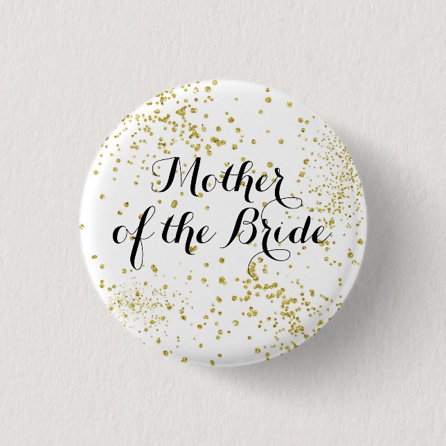 Cute Gold Glitter Mother of the Bride Button (Front)