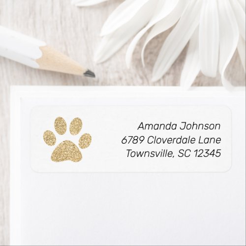 Cute Gold Glitter Paw Print Return Address Label