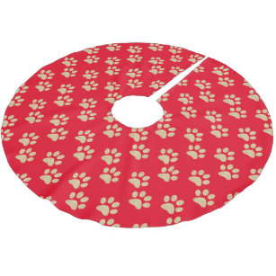 Cute Gold Glitter Paw Prints Pet Lovers Red Brushed Polyester Tree Skirt