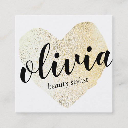 Cute Gold Gold Heart Handwritten Calligraphy Square Business Card