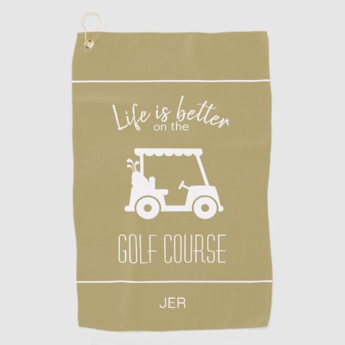Cute Gold Golf Cart Golfer Golf Course Quote Golf Towel