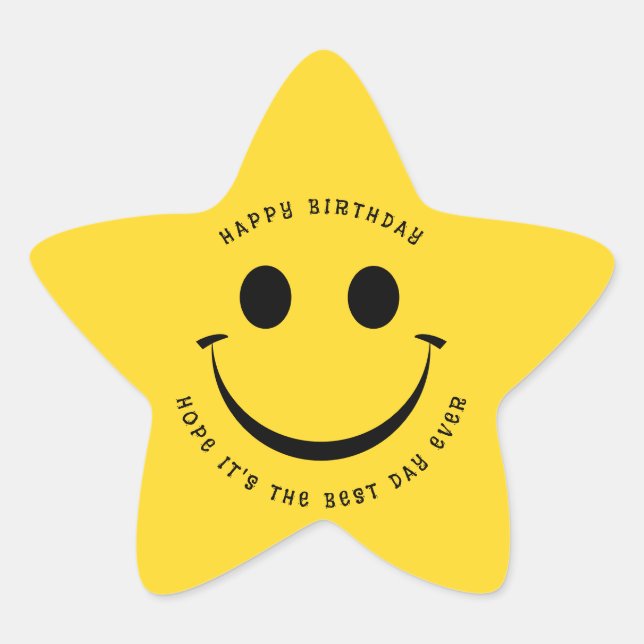 Cute Gold Happy Face Birthday Star Sticker (Front)