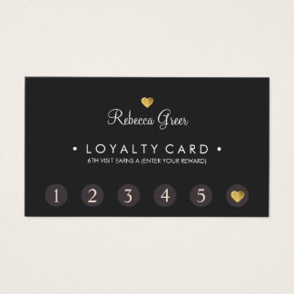 Cute Gold Heart 6 Punch Customer Loyalty Card