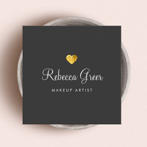 Cute Gold Heart Black Beauty Consultant Square Business Card