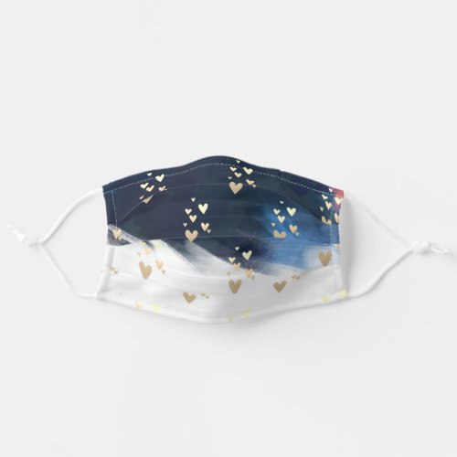 Cute Gold Hearts Blue Ombre Adult Cloth Face Mask