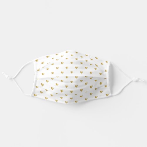 Cute Gold Hearts Polka Dot Pattern On White Adult Cloth Face Mask