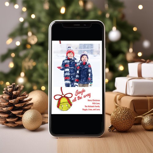 Cute Gold Jingle Bell One Photo Christmas Holiday Card