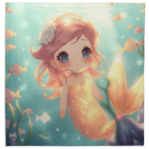 Cute gold mermaid in underwater world cloth napkin